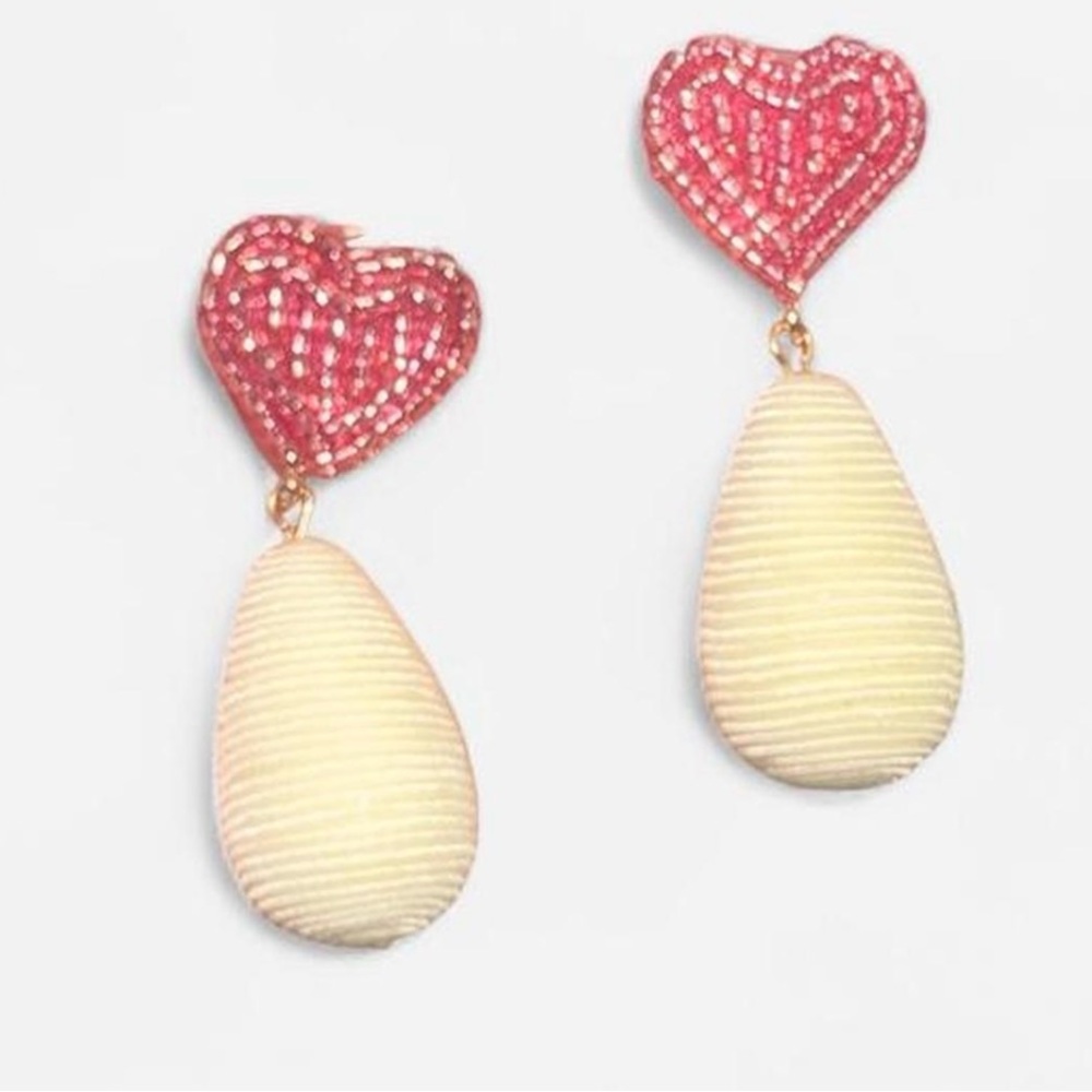 Chic Pink and Cream Heart Drop Earrings